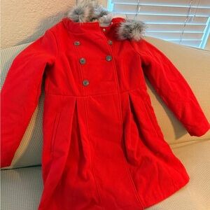 Cat & Jack Red Pea Coat with Faux Fur Trim